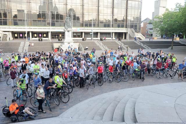 Cyclists and members of Portsmouth Cycle Forum at the vigil for Tim Atkins, held in Guildhall Square last year. Picture: Sarah Standing