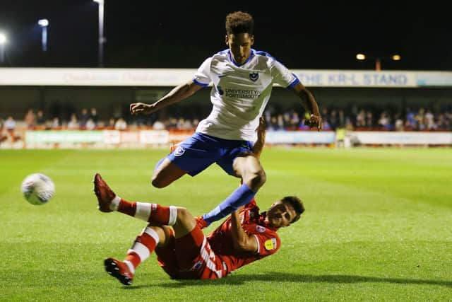 Pompey's Haji Mnoga made his debut at the age of 16 against Crawley. Picture: Joe Pepler