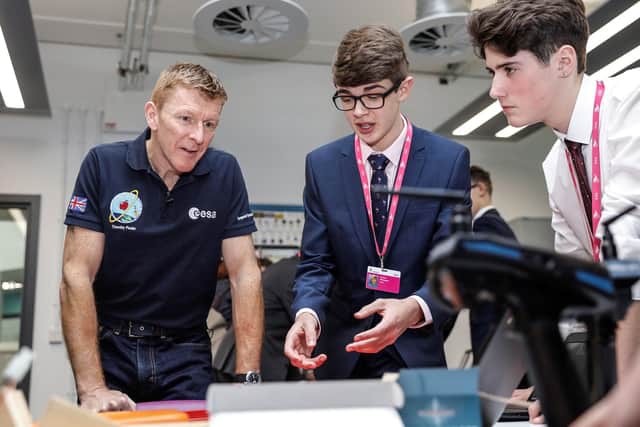 Astronaut Tim Peake and student Freddie Willoughby at the official opening of the UTC in December