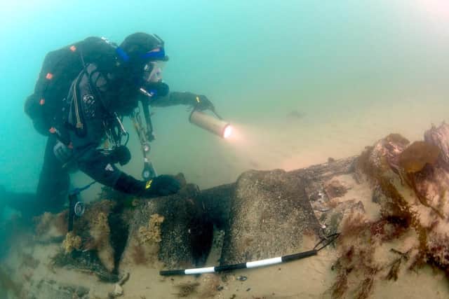 Divers uncovering the mysteries of HMS Invincible. Picture: Michael Pitts/Pascoe Archaeology Services