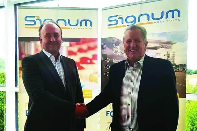 Signum Solutions Managing Director Lindsay Pointon, left, and Roy Garlick, Transalis Global Channel Manager.