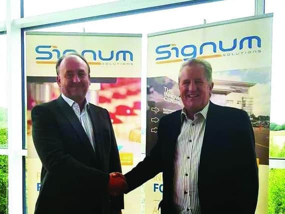 Signum Solutions Managing Director Lindsay Pointon, left, and Roy Garlick, Transalis Global Channel Manager.