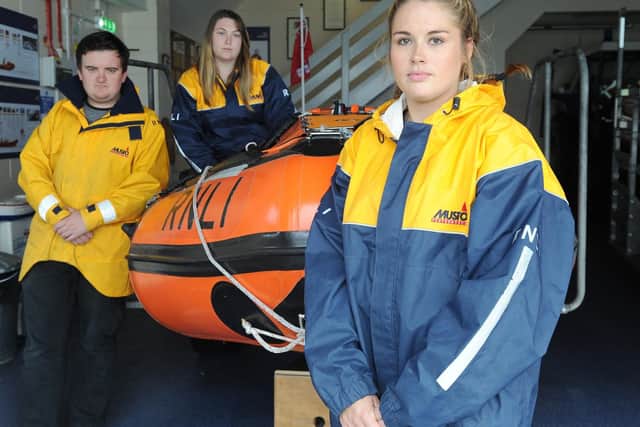 Lyndon Gadd, Julia Bissell and Kim Duggan at the RNLI lifeboat station in Portsmouth. Picture: Habibur Rahman