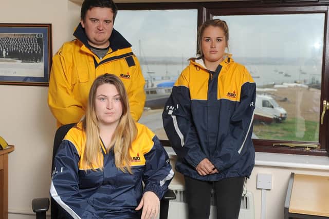 Lyndon Gadd, Kim Duggan and Julia Bissell at the RNLI lifeboat station in Portsmouth. Picture: Habibur Rahman