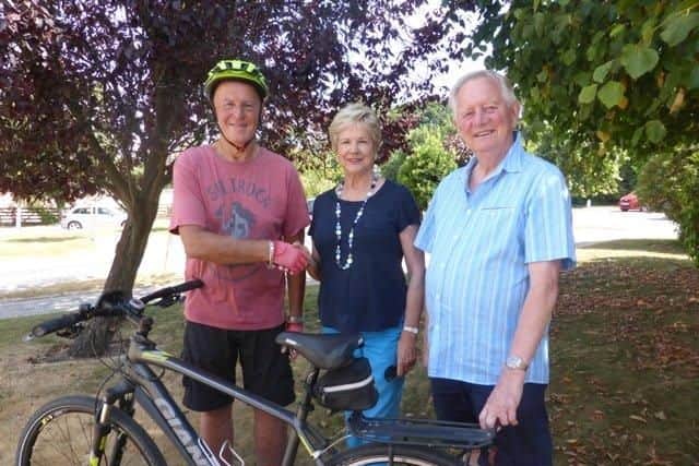 Mayor of Fareham Cllr Mrs Susan Bayford and her Consort Alderman Brian Bayford see Mike off on his ride