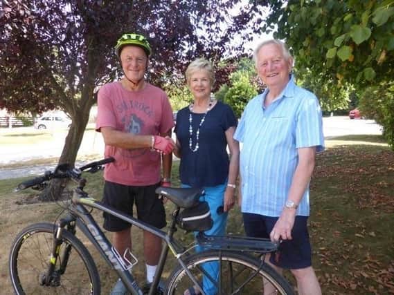 Mayor of Fareham Cllr Mrs Susan Bayford and her Consort Alderman Brian Bayford see Mike off on his ride
