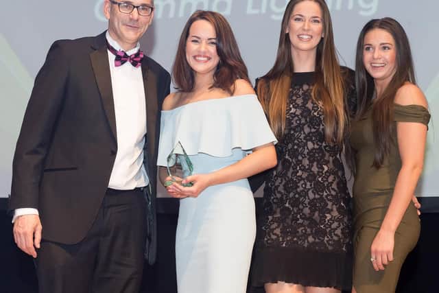 The News Business Excellence Awards 2018. Team of the Year,Gemma Lighting with Mike Gaston, Principle and Chief Executive at South Downs College.