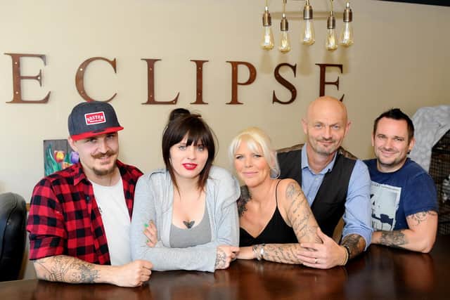 The Eclipse Tattoo Studio team, from left, Steve Lowry, Paige Ord, Shelley Stevens, Danny Stevens and Gareth Burton
Picture: Sarah Standing (180764-6115)