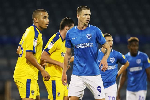 Oli Hawkins in action against AFC Wimbledon in the Carabao Cup earlier this season. Picture: Joe Pepler