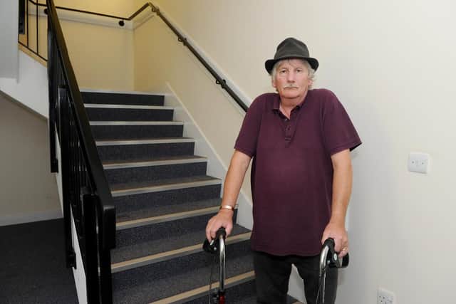 Graeme Mason, 56, who fell down the stairs when the lift was not working.
Picture: Sarah Standing (180769-6292)