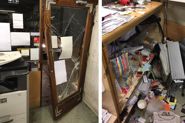 Damage at Queens Parade News in Gosport, which was broken into at 3.50am today