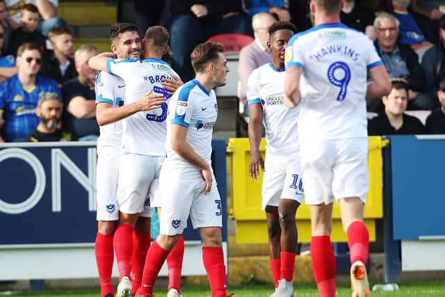 Gareth Evans celebrates his goal at AFC Wimbledon. Picture: Joe Pepler