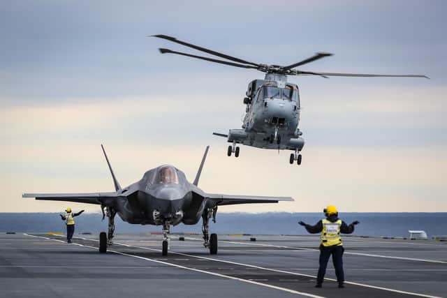 BAE Systems test pilot Peter Wilson carries out the world's first shipborne vertical rolling landing (SVRL) on board HMS Queen Elizabeth. Picture: Royal Navy / Crown Copyright