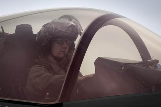 BAE Systems test pilot Peter Wilson, as he carries out the world's first shipborne vertical rolling landing (SVRL) on board HMS Queen Elizabeth. Picture: Royal Navy / Crown Copyright