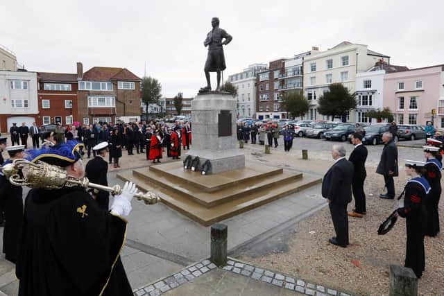 Wreath laying after the annual service of remembrance for those lost at sea and for the life of Admiral Lord Nelson, Grand Parade, Old Portsmouth Picture: Chris Moorhouse