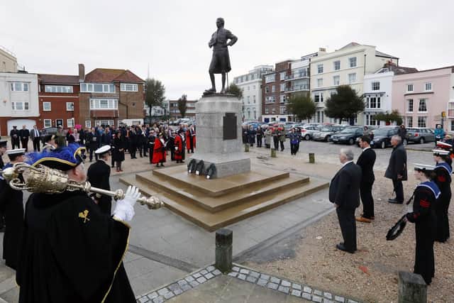 Wreath laying after the annual service of remembrance for those lost at sea and for the life of Admiral Lord Nelson, Grand Parade, Old Portsmouth           Picture: Chris Moorhouse