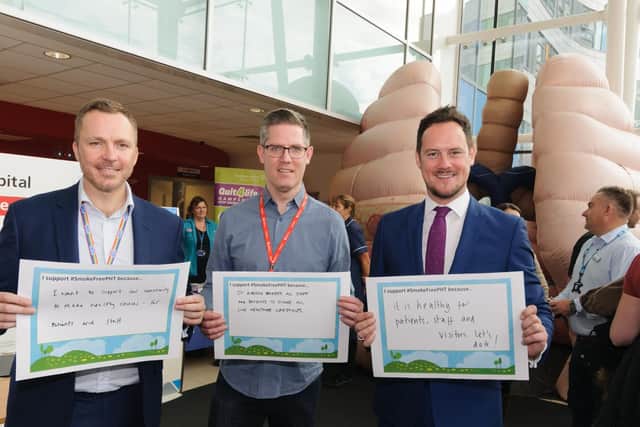 (L-R) QA Trust Chief Executive Mark Cubbon, Cllr. George Fielding, Cllr Stephen Morgan MP. Picture: Duncan Shepherd