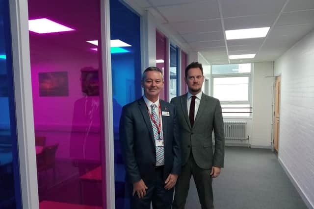 Portsmouth College Principal ,Simon Barrable (left) alongside Portsmouth South MP, Stephen Morgan (right).