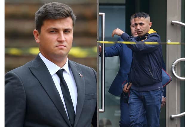 Left, Lance Corporal David Plumstead leaves Maidstone Crown Court in Kent where he is charged with conspiracy to assist unlawful immigration from Calais into the UK between March and May 2016. 
Right, car wash owner Zindan Ahmed, 36, of Brompton Street, Middlesbrough, who is accused of financing the transportation of several migrants including his brother.
Picture: Gareth Fuller/PA Wire