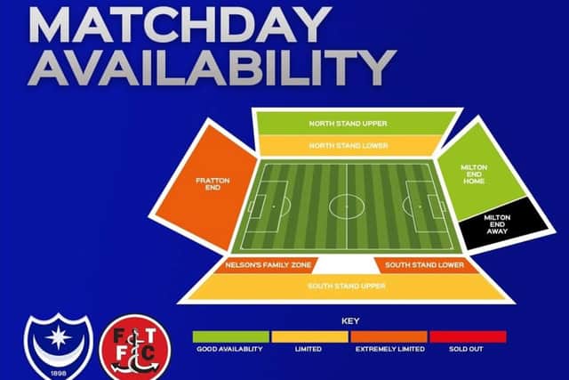 Fratton Park's changed seating allocation for Fleetwood's visit. Picture: Portsmouth Football Club