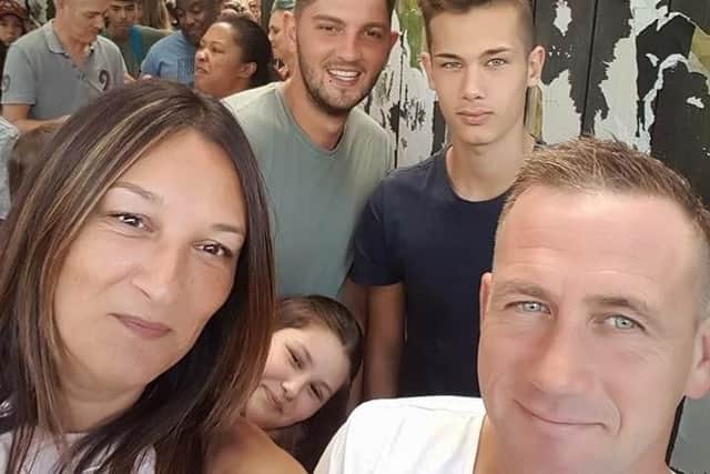 Jordan Osborne (bearded) with his mum Lorraine, dad Wayne, brother Aiden and sister Grace