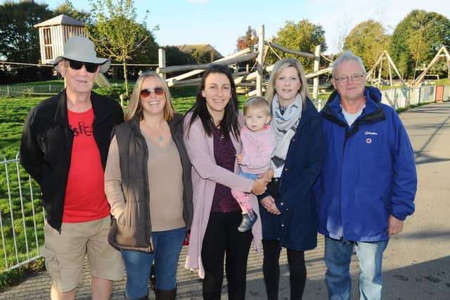 The petitioners in Kingston Rec. From left to right, John Cullen, 63, from Eastney, Rachael O'Connor, 46, from Fratton, Nikki Coles, 31, from Fratton with her daughter 20-month-old Darcy, Claire Loveridge, 37, from Fratton and Trevor Morgan, 67, from Fratton.
