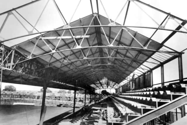 In 1925 the South Stand of Fratton Park was built. Here we are looking east.
