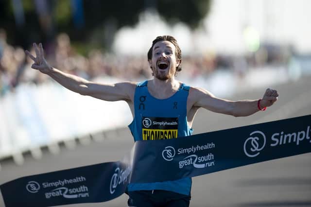 Chris Thompson crosses the line to win his third Great South Run title. Picture: Peter Langdown/ Great South Run