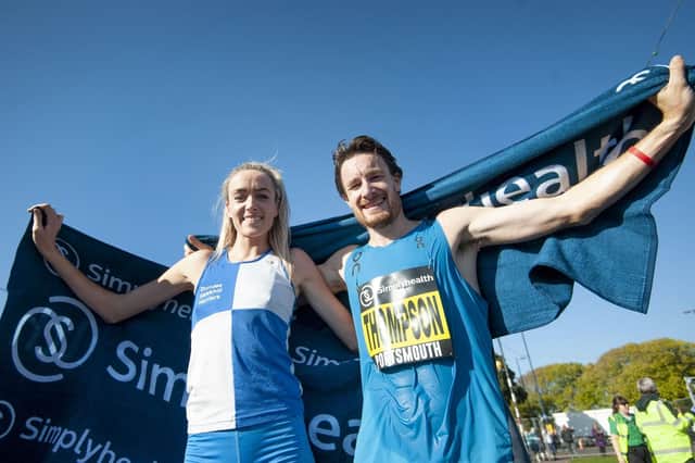 Eilish McColgan, left, and Chris Thompson celebrate their Great South Run victories. Picture: Peter Langdown
