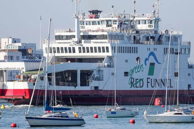 The Red Funnel car ferry, Red Falcon, which earlier collided with several small boats due to bad weather, leaves East Cowes on the Isle of Wight bound for Southampton. Picture: Andrew Matthews/PA Wire