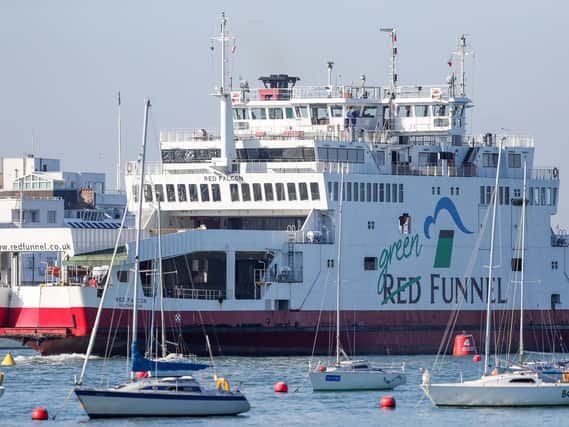 The Red Funnel car ferry, Red Falcon, which earlier collided with several small boats due to bad weather, leaves East Cowes on the Isle of Wight bound for Southampton. Picture: Andrew Matthews/PA Wire