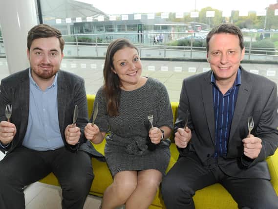 The News, Portsmouth and Tillison Consulting in Waterlooville, are organising a Curry Business Network event. 
Pictured is: (left and right) Danny Randon, marketing assistant and Shaun Farrell, business development manager with The News, Portsmouth business editor Kimberley Barber