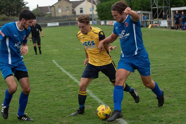 Conor Bailey hit a wonder goal for Moneyfields. Picture: Vernon Nash