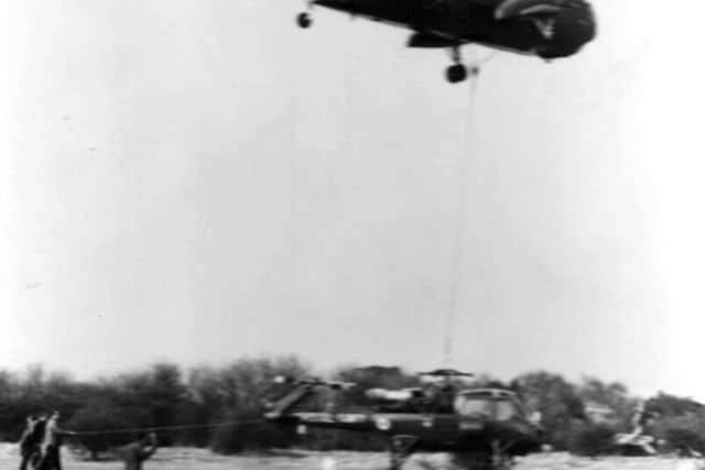 After a forced landing in Portchester a Wasp helicopter was assisted by Sea King from Culdrose.
