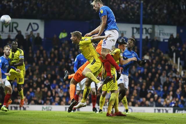 Matt Clarke headed home Pompey's equaliser against Burton. Picture: Joe Pepler