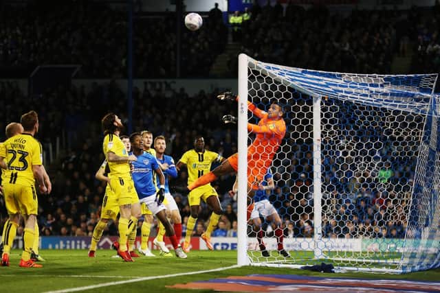 Dion Donohue's inswinging corner was kept out by Burton keeper Dimitar Evtimov. Picture: Joe Pepler