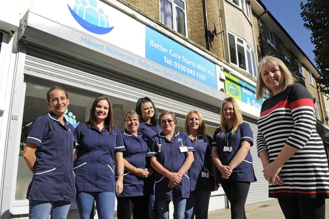 The Havant Homecare team lead by manager Katrina Thorne, with, from left, Laura Isaac, Emma Cross, Carol Clay, Sharon Noakes, Chanel Byng, Lisa Wells, Cree Kirby.
Picture Ian Hargreaves