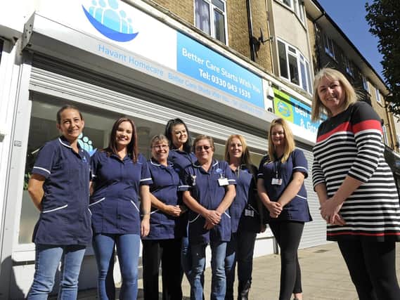 The Havant Homecare team lead by manager Katrina Thorne, with, from left, Laura Isaac, Emma Cross, Carol Clay, Sharon Noakes, Chanel Byng, Lisa Wells, Cree Kirby.
Picture Ian Hargreaves