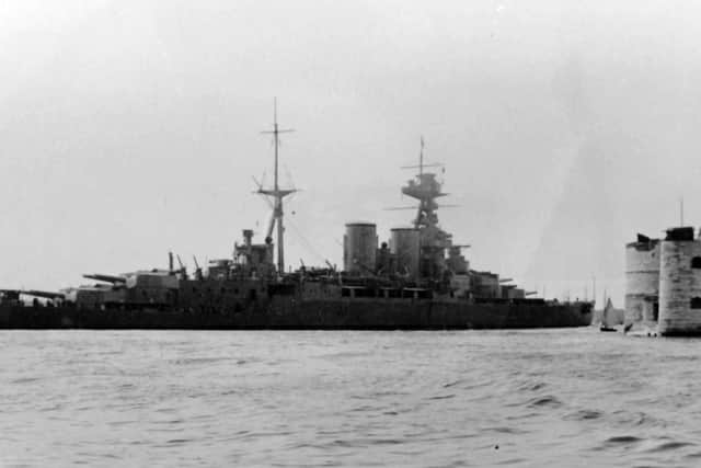 The battle-cruiser HMS Hood entering Portsmouth Harbour. Picture: Barry Cox Collection.