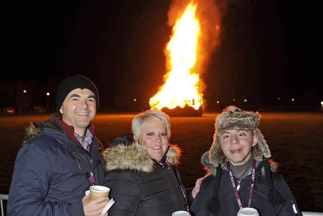 The 2018 HMS Sultan bonfire and firework display (l to r), Keith and Karen Weller and their son Harry (15).
Picture Ian Hargreaves (181025-1_sultan)