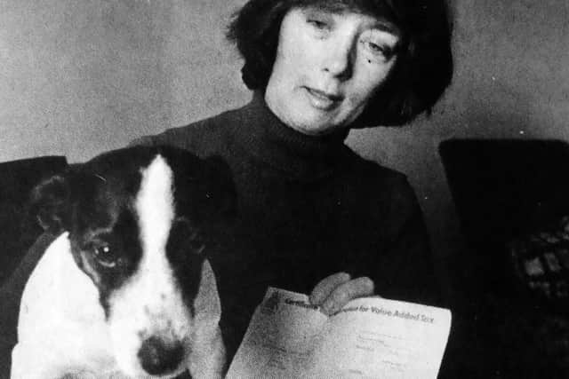 Pondering over her VAT problems was terrier Joanna and her owner Diana Ruffell.