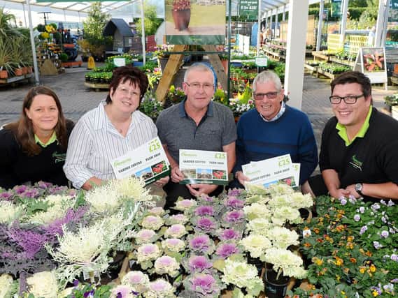 From left, Clare James, director at Garsons, entrant Bethney Kelly from Gosport, entrant Geoff Craig from Copnor, entrant Ray Hunt from Purbook and Callum Hartley, Garsons plantsman. Picture: Sarah Standing
