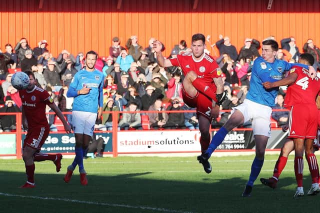 Oli Hawkins opened the scoring for Pompey in the second half Picture: Joe Pepler