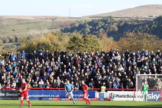Pompey fans at the Accrington Stanley game. Picture: Joe Pepler