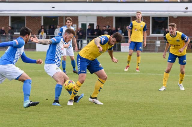 Craig McAllister's Gosport Borough lost out 2-1 to AFC Totton. Picture: Duncan Shepherd