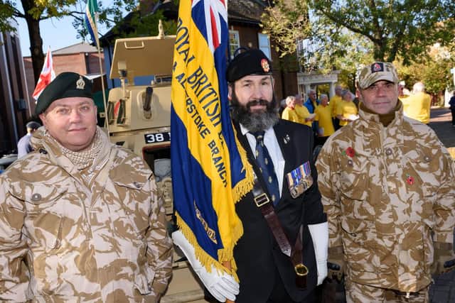 The Royal British Legion launches its Poppy Appeal in Gosport - Left to right, Reggie Campbell (formerly of Queen's Royal Irish Hussars), Ross Nicoll (formally of Royal Electrical Mecjhanical Engineers), Colin Barnes. Picture: Duncan Shepherd