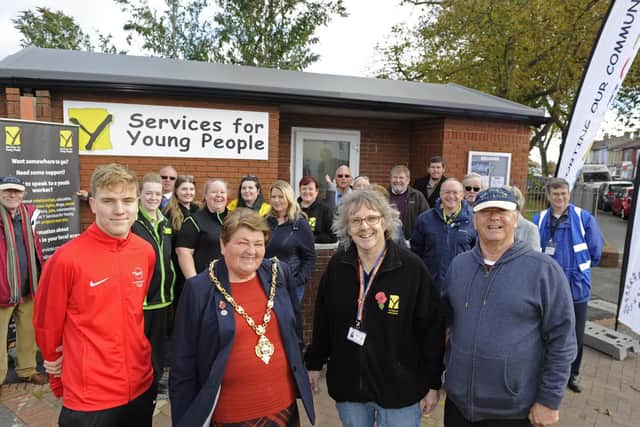 A new community meeting place has been opened at Forton Recreation Ground in Gosport. Left to right, local swimming champion Dominic Redpath, Mayor of Gosport Councillor Diane Furlong, chair trustees Andy Kennedy and Malcolm Dent of the Gosportarians. Picture Ian Hargreaves  (181028-1_toilet)