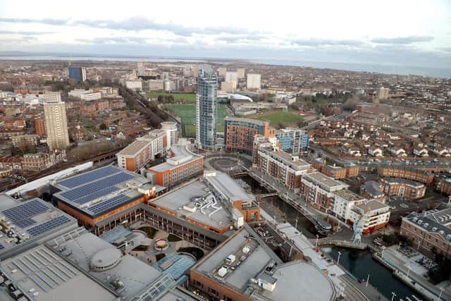 An aerial view of Gunwharf Quays from the Spinnaker Tower. Picture: Sarah Standing
