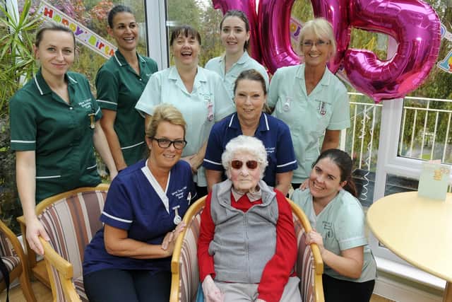 Mary Pead celebrated her 105th birthday at Willow Tree Lodge Care Home in Fareham with all of its staff.