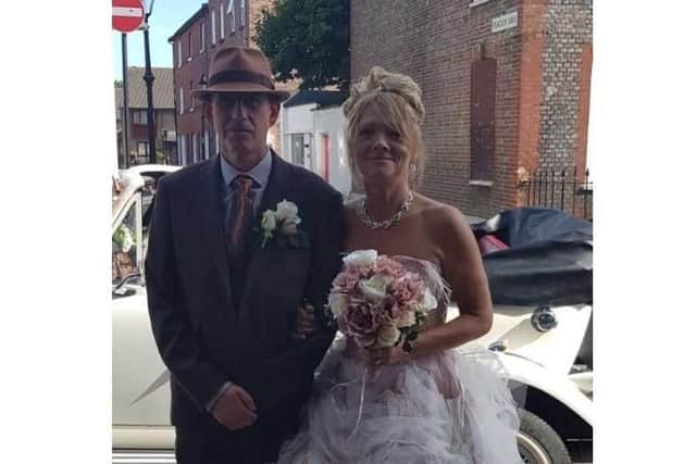 Ed and Donna Tackas, from Portsmouth, on their wedding day